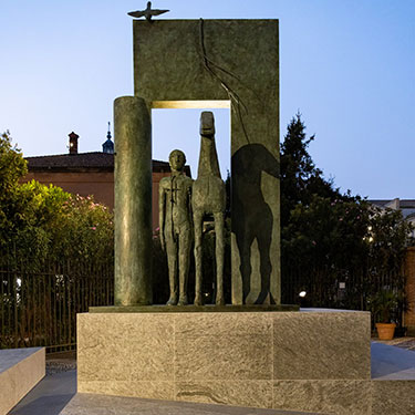 A sculpture by Mimmo Paladino dedicated to Saint Ambrose at Università Cattolica