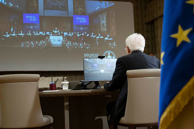 Presidente della Repubblica Sergio Mattarella in videocollegamento dal Quirinale (foto Ufficio Stampa Presidenza della Repubblica)